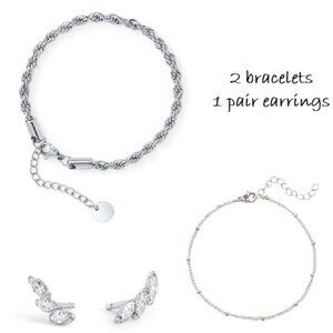 MIA - 2 BRACELETS AND 1 PAIR EARRINGS - ALL STAINLESS STEEL - NWT